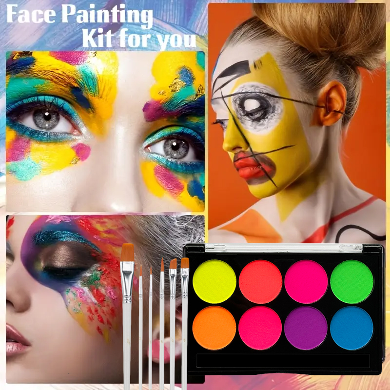 8가지 색상의 워터 페이스 페인트 세트, 형광 네온 바 - Cosplay Prop Paint 리뷰 및 가격
